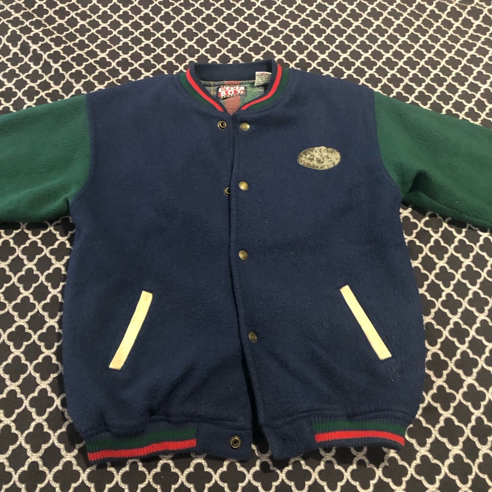 VTG Bugle Boy University Bomber Jacket Blue Snap Button Sz XL De13